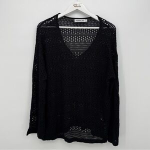Hooklzo Black Knit Sheer V Neckline Sweater Top Size Small Festival Boho Viscose